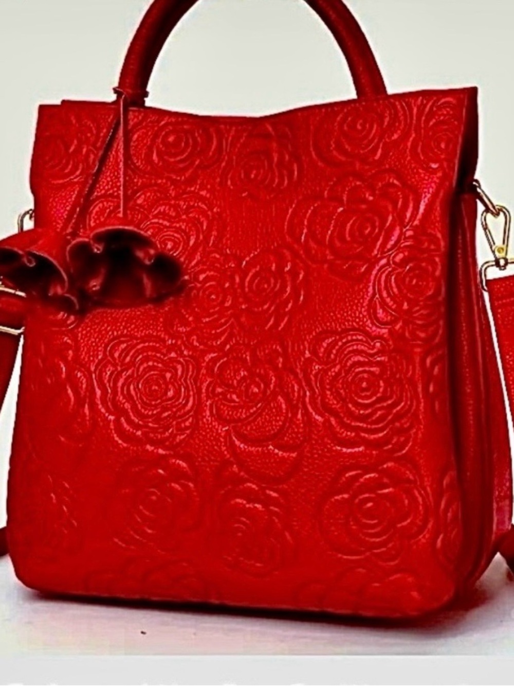 NWOT~Genuine Full-Grain Leather, Floral Embossed Luxury ShoulderBag/Crossbody